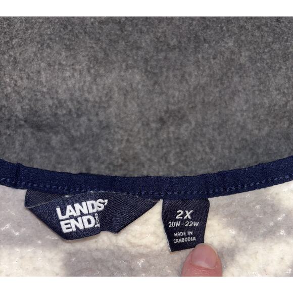 Lands End Fair Isle Snowflake Gray And White Sz 2X Pullover Fleece Outerwear - Picture 3 of 7